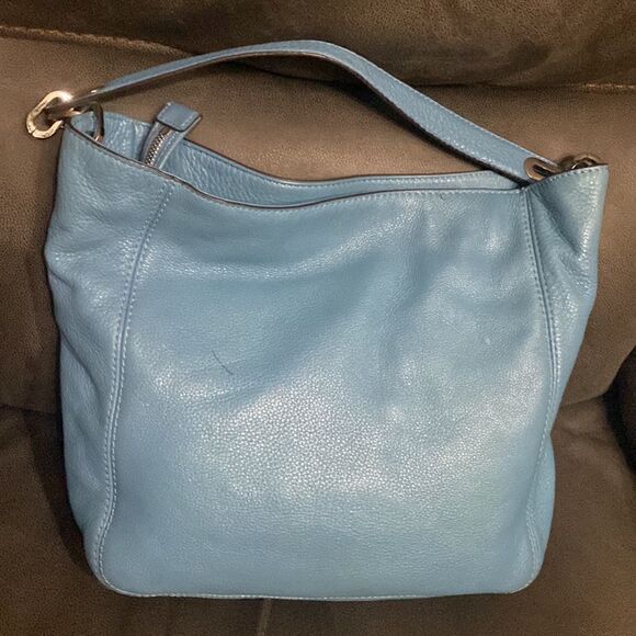 Michael Kors MK Fulton logo baby blue leather shoulder bag purse - Picture 3 of 10